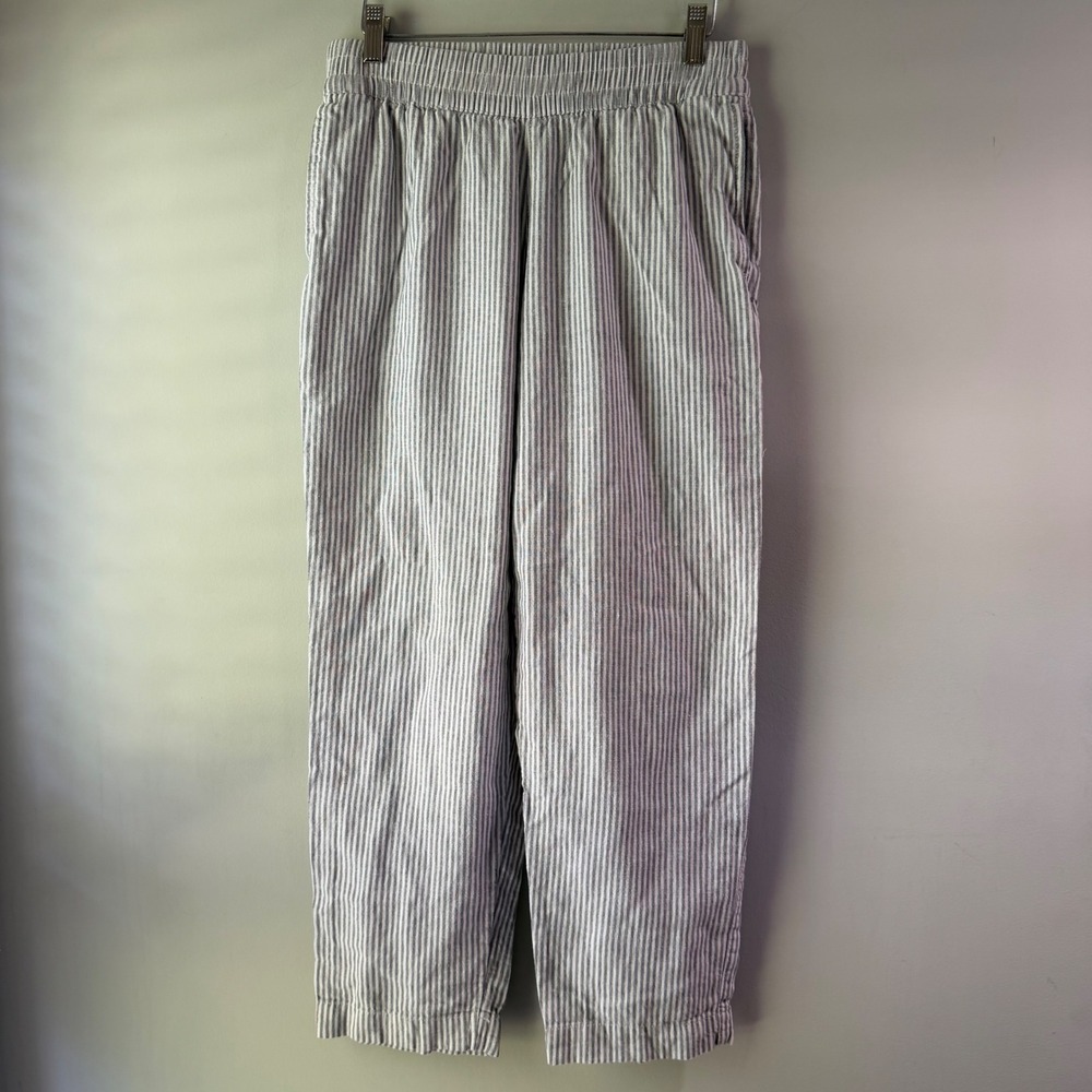 Old Navy Straight Leg Pants Womens Small Blue White Striped Linen Blend - Picture 1 of 5